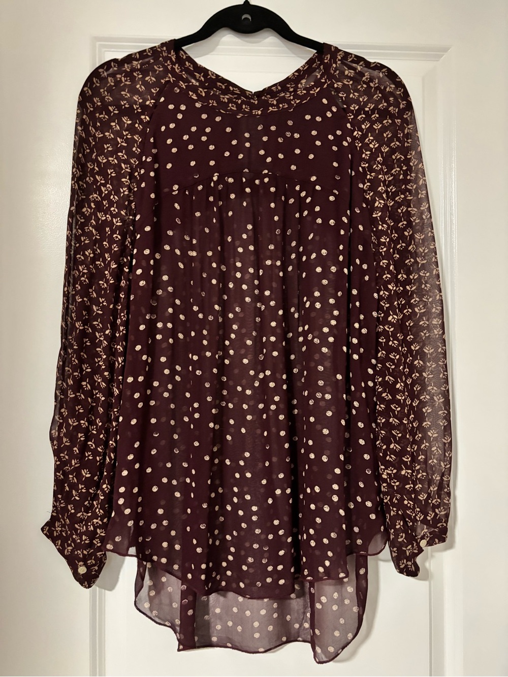 Isabel Marant Burgundy and Cream Polka Dot Long-Sleeve Blouse